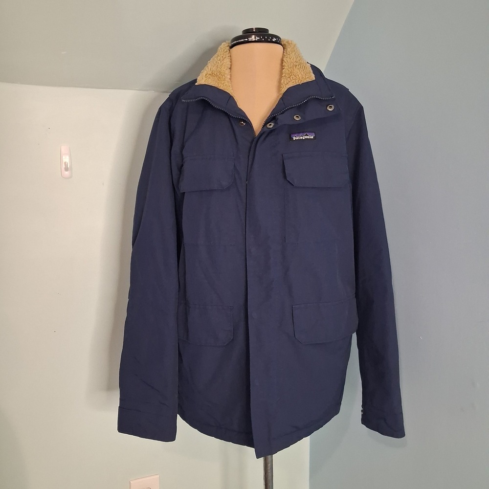 Patagonia Mens Isthmus Parka Blue Fleece Lined Insulated Jacket Smal *No Hood*⁸